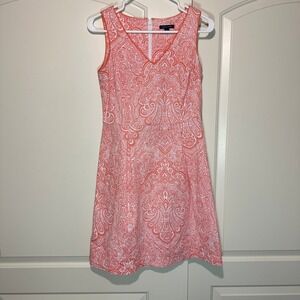 Tommy Hilfiger Paisley Print Dress Sleeveless Coral White A Line Career‎ Flare 2